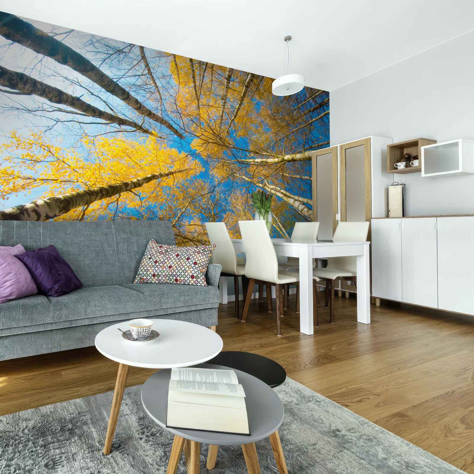 Fototapeta vrcholy vysokých stromov sú natreté žltou farbou