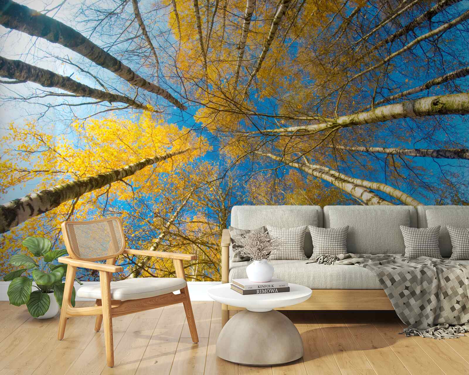 Fototapeta vrcholy vysokých stromov sú natreté žltou farbou