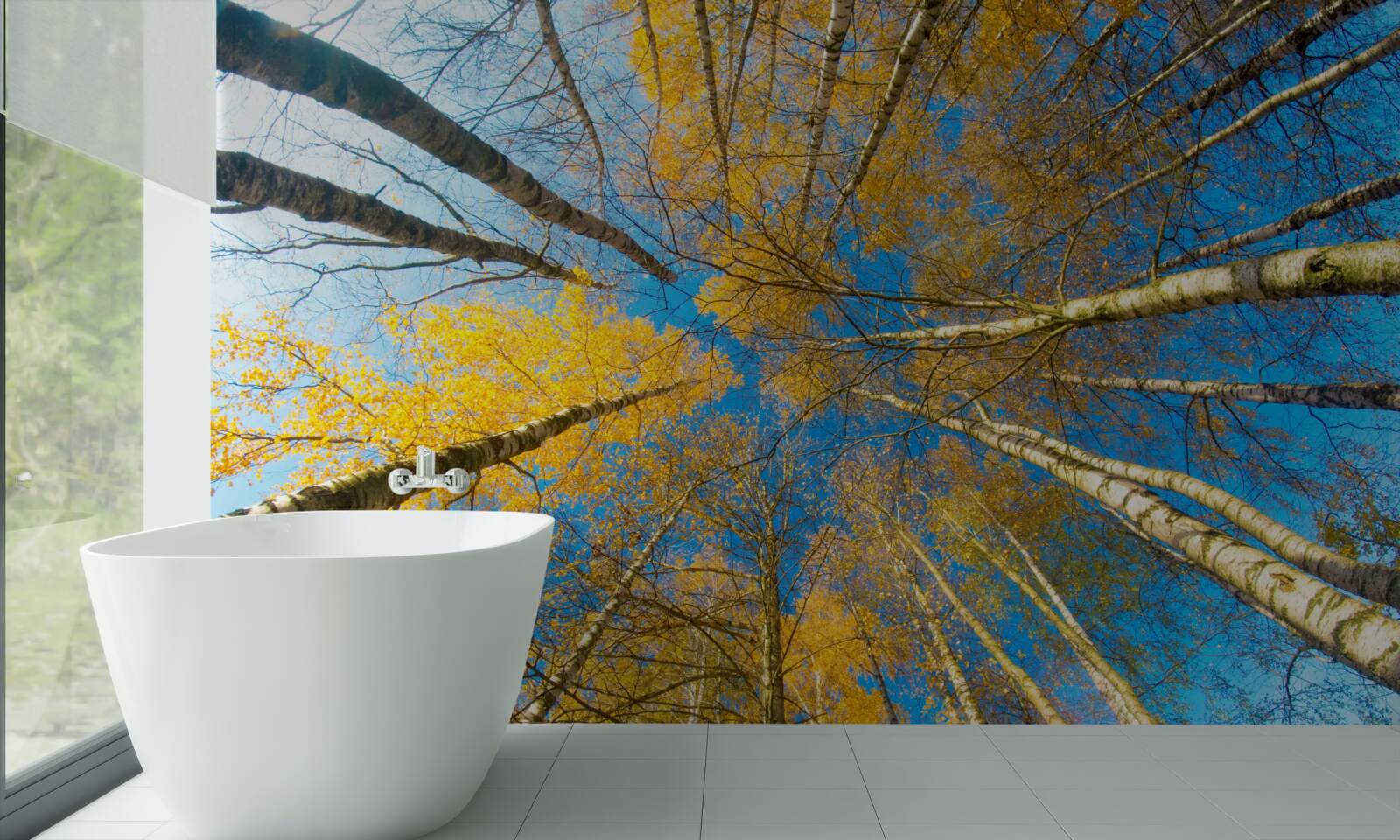 Fototapeta vrcholy vysokých stromov sú natreté žltou farbou