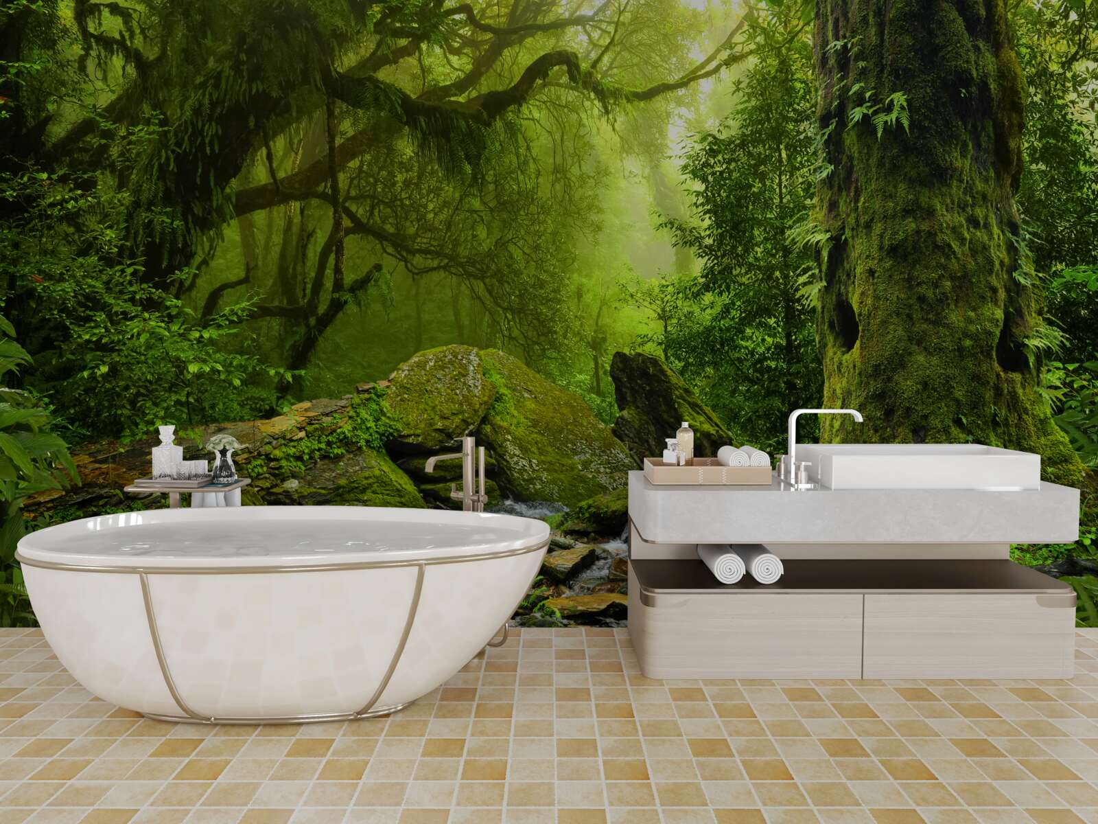 Fototapeta zelený les s vodopádom