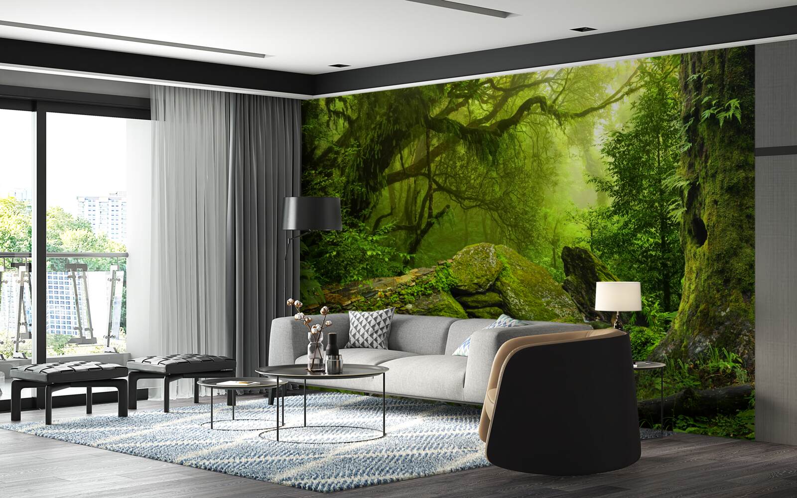 Fototapeta zelený les s vodopádom