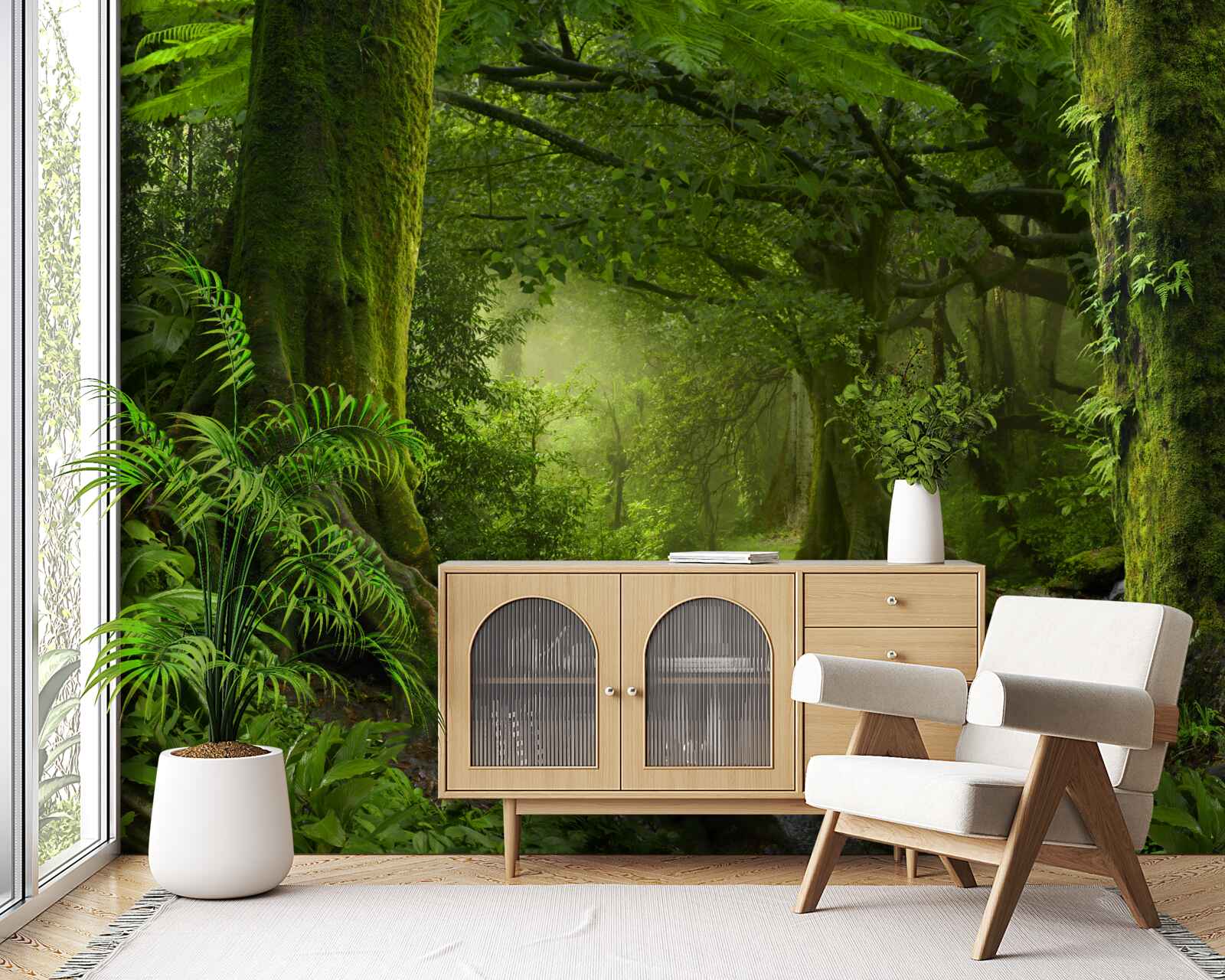 Fototapeta kaskáda v zelenej scenérii listnatého lesa