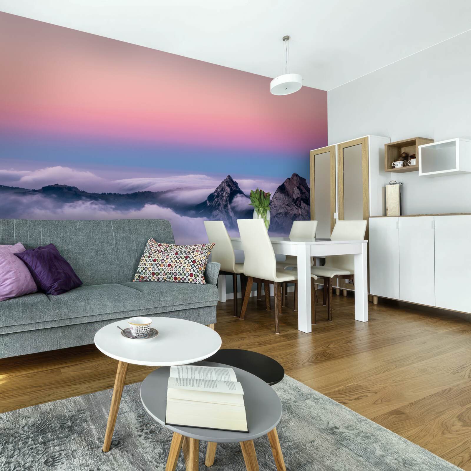 Fototapeta vrchy mrakov pod ružovou oblohou