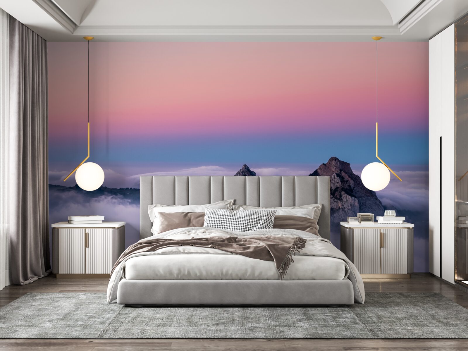 Fototapeta vrchy mrakov pod ružovou oblohou