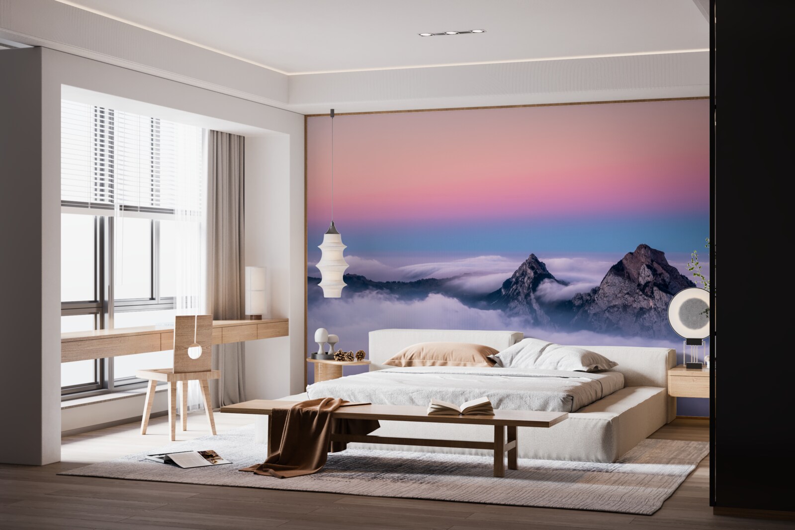 Fototapeta vrchy mrakov pod ružovou oblohou