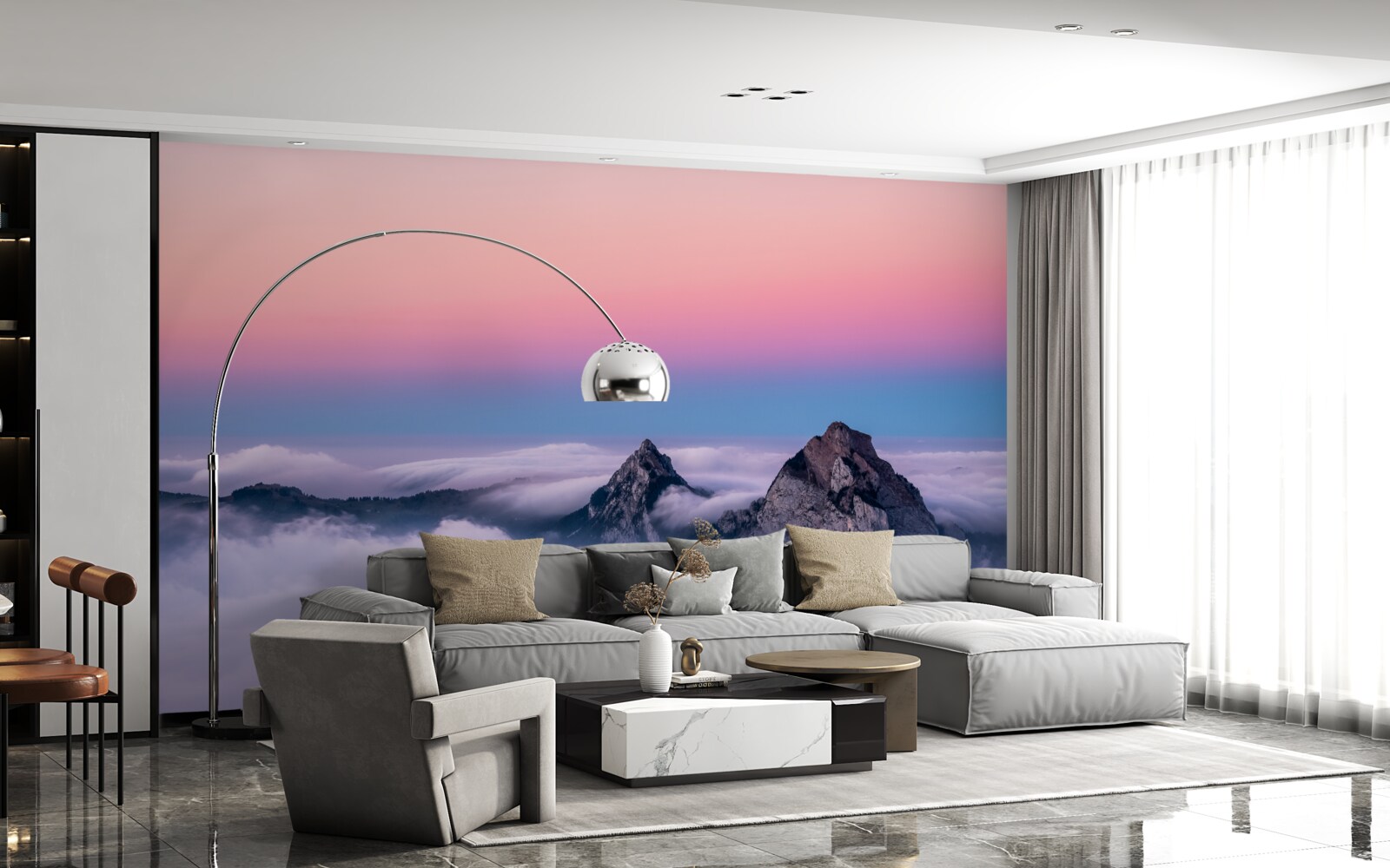 Fototapeta vrchy mrakov pod ružovou oblohou