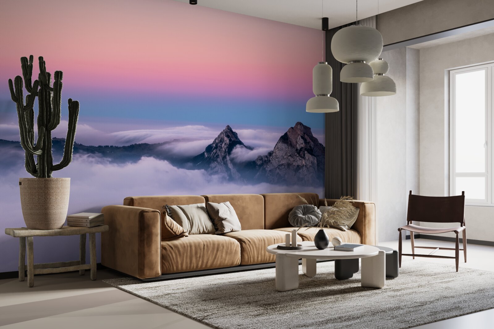 Fototapeta vrchy mrakov pod ružovou oblohou