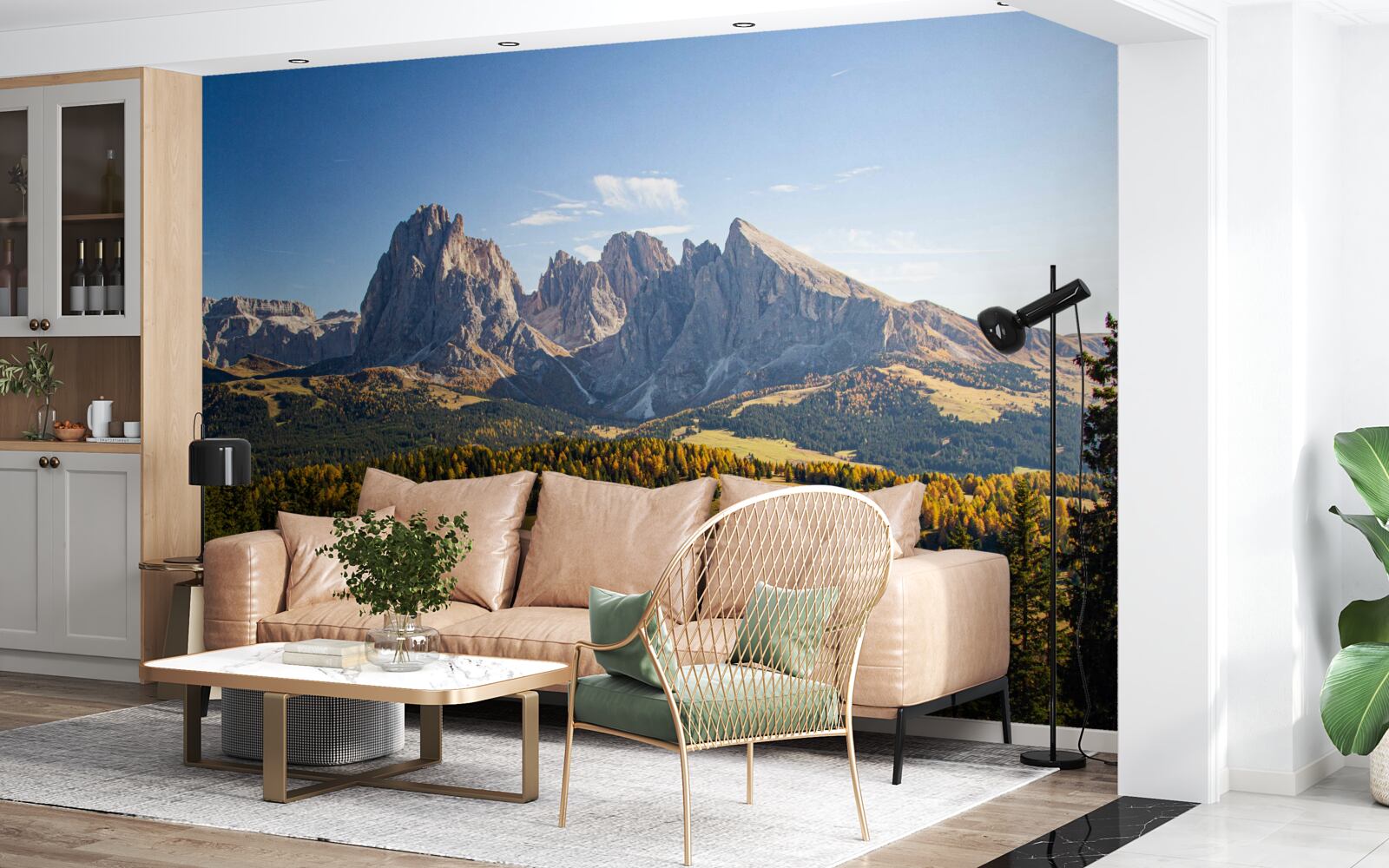 Fototapeta hustý les a impozantné pohorie Langkofel