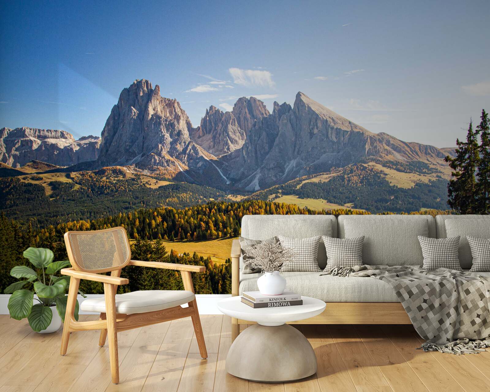 Fototapeta hustý les a impozantné pohorie Langkofel