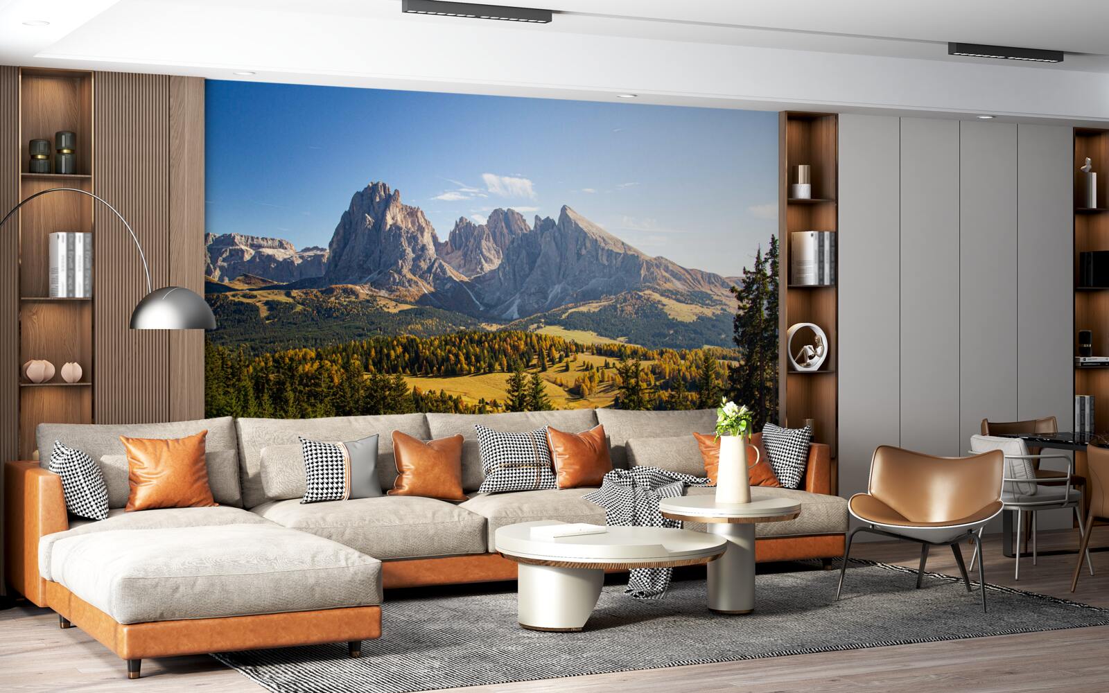 Fototapeta hustý les a impozantné pohorie Langkofel