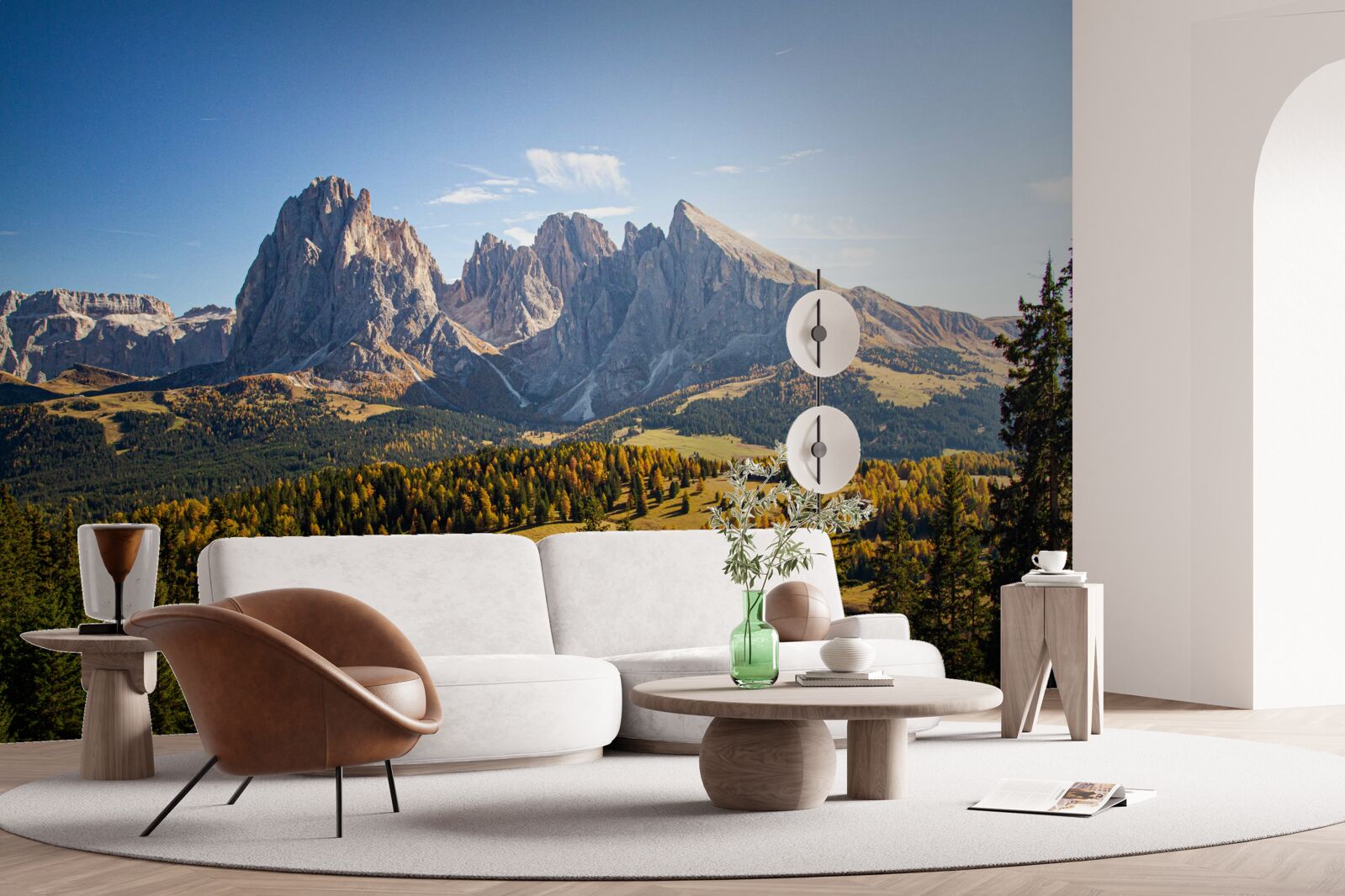 Fototapeta hustý les a impozantné pohorie Langkofel