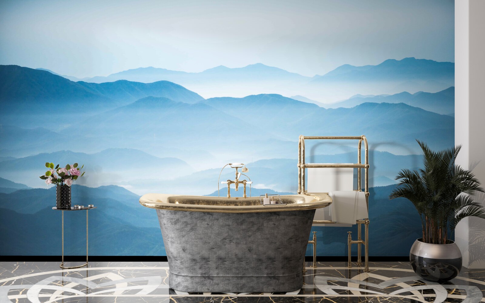 Fototapeta ranná hmla pokrývajúca vrcholky hôr