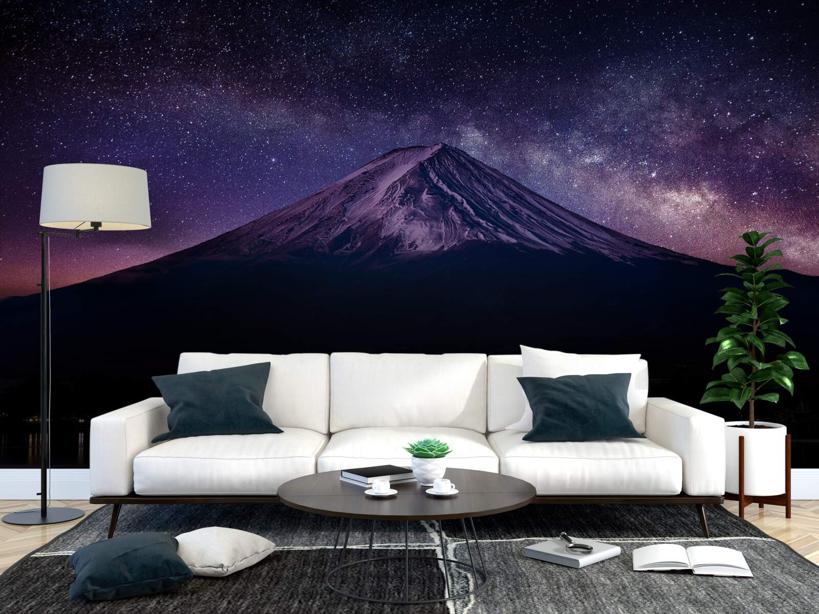 Fototapeta hviezdna obloha s fialovým odtieňom nad vrcholom hory
