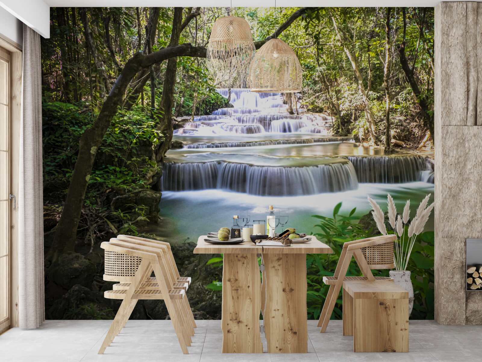 Fototapeta lesné vodopády kaskádovité za úsvitu