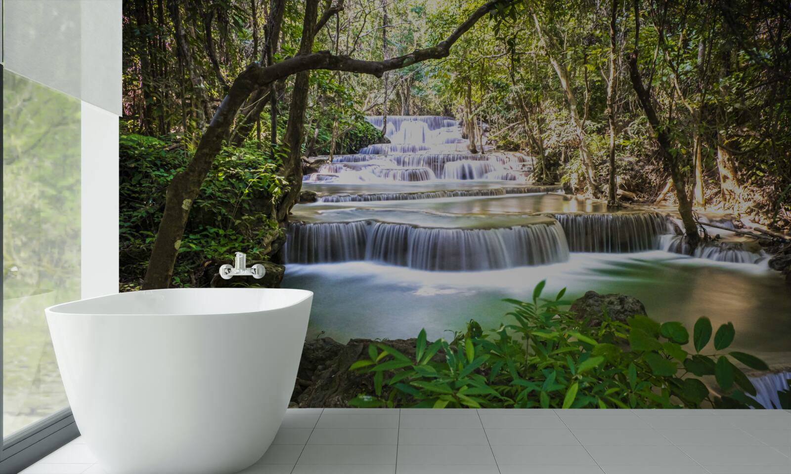 Fototapeta lesné vodopády kaskádovité za úsvitu