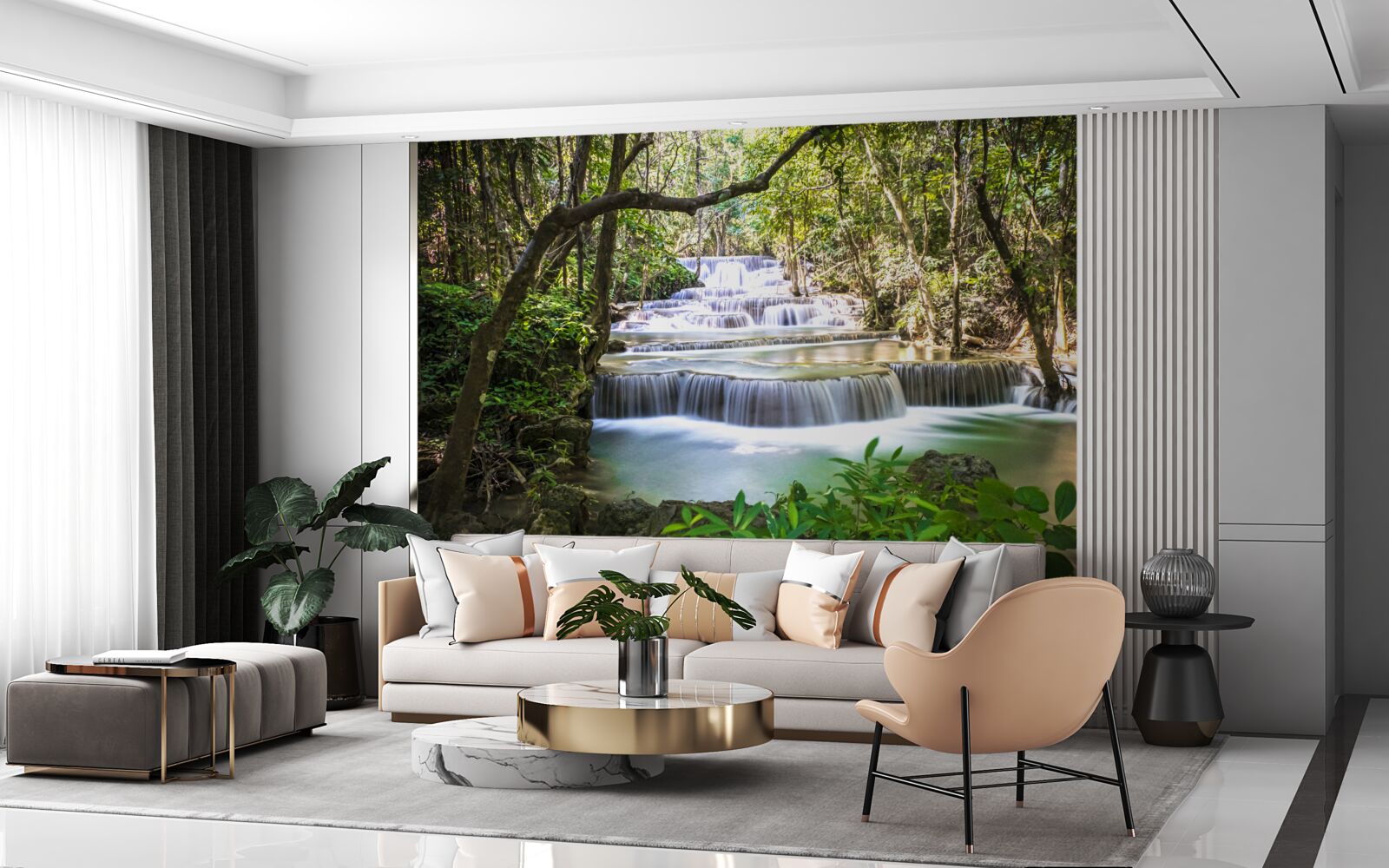 Fototapeta lesné vodopády kaskádovité za úsvitu