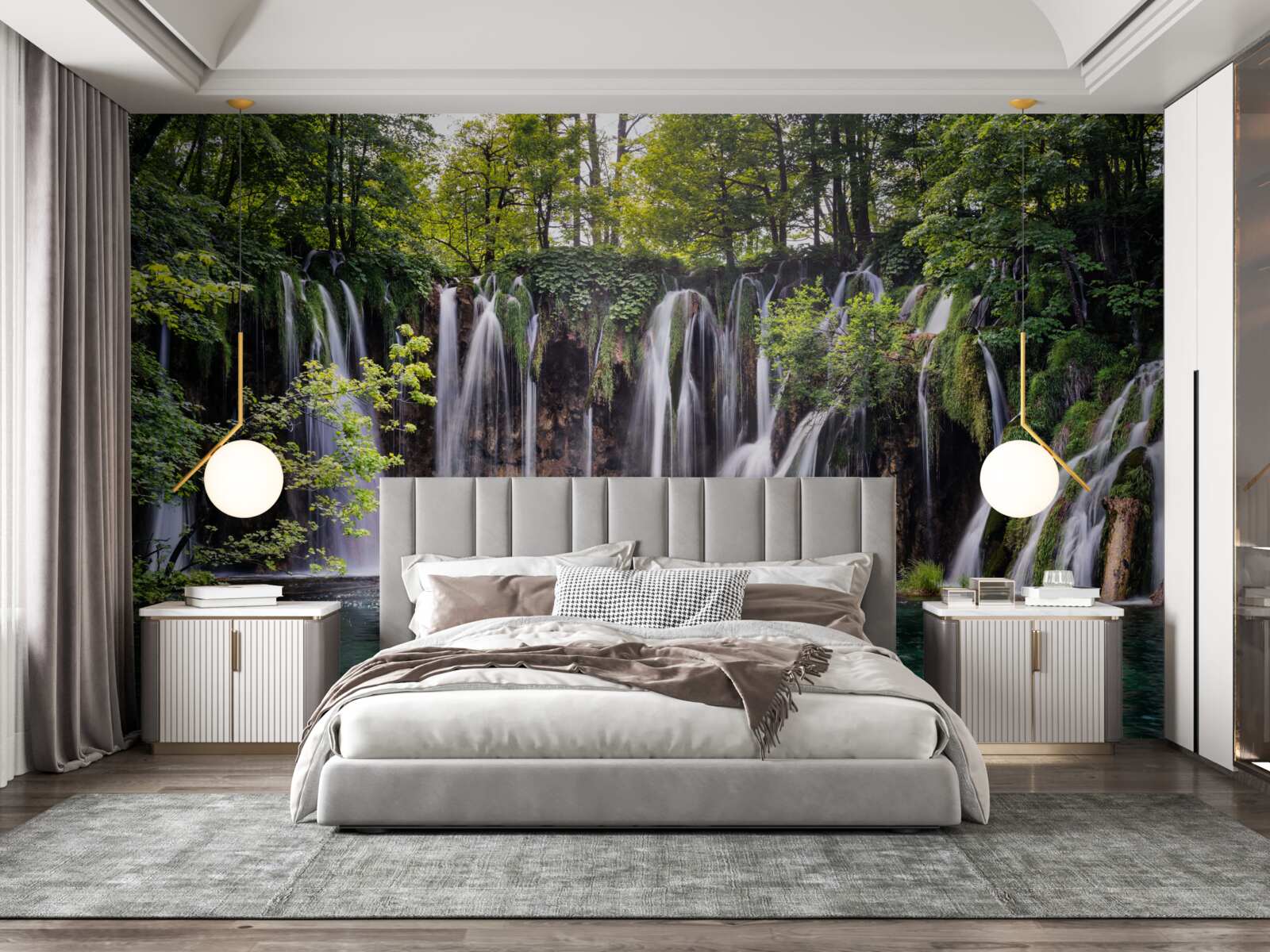 Fototapeta vodopády tečúce do priezračného jazera