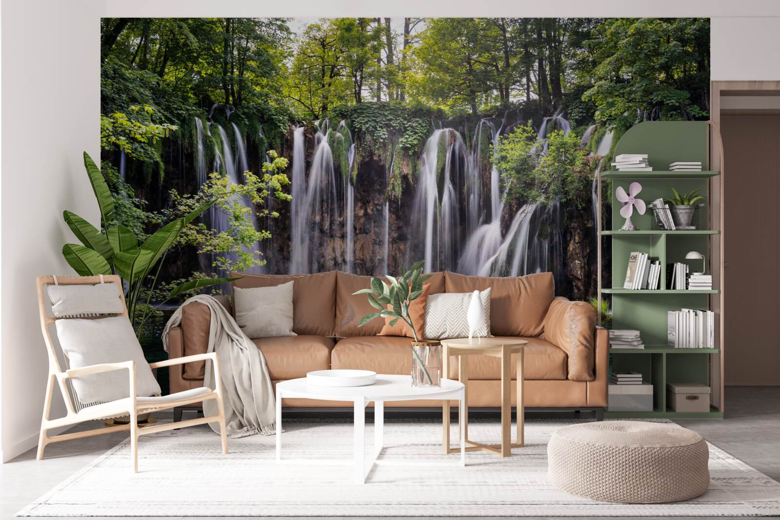 Fototapeta vodopády tečúce do priezračného jazera