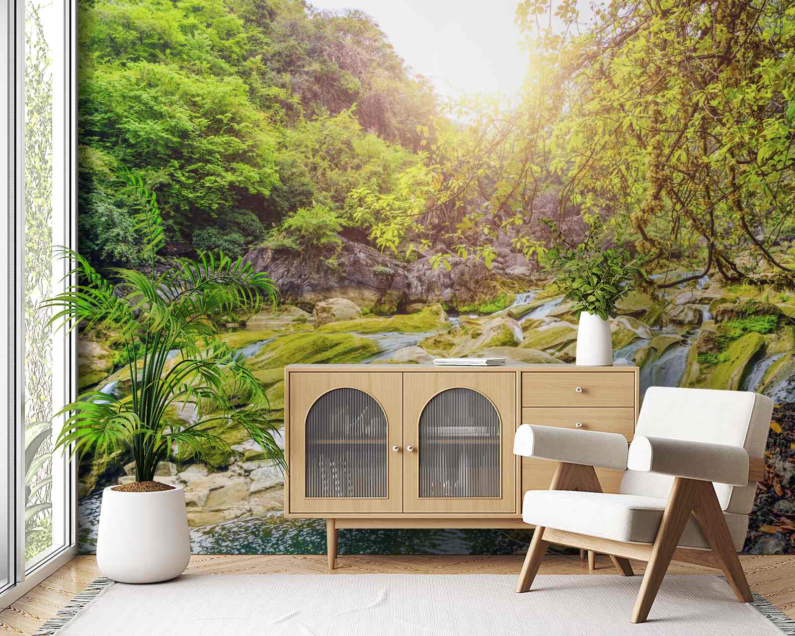 Fototapeta východ slnka nad riekou s jej farebnou prírodou