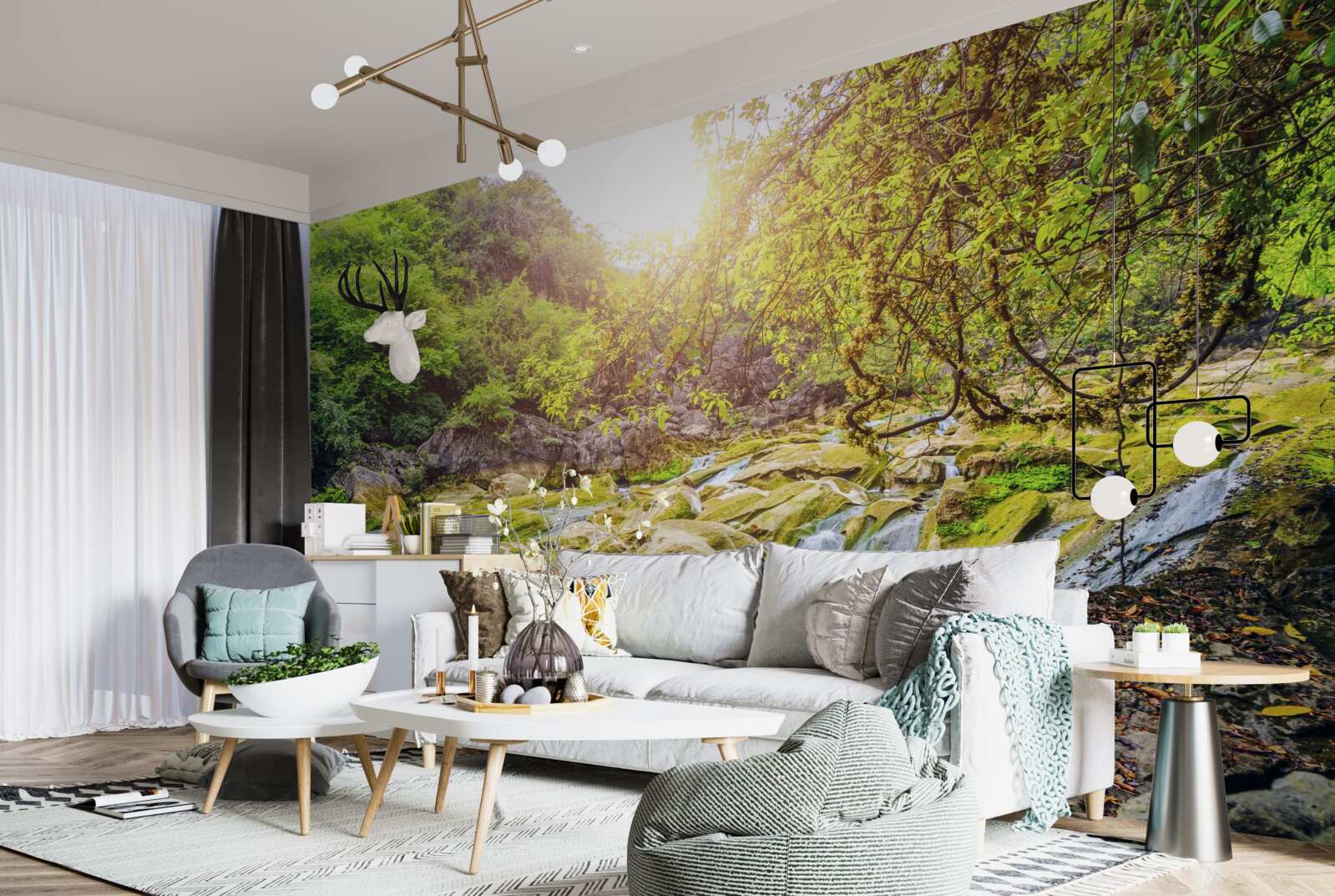 Fototapeta východ slnka nad riekou s jej farebnou prírodou