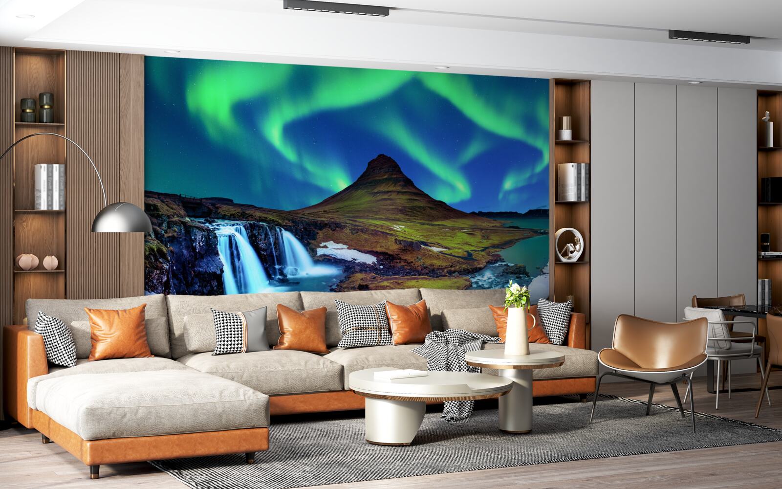 Fototapeta vodopád predstavuje ohromujúce polárne svetlá