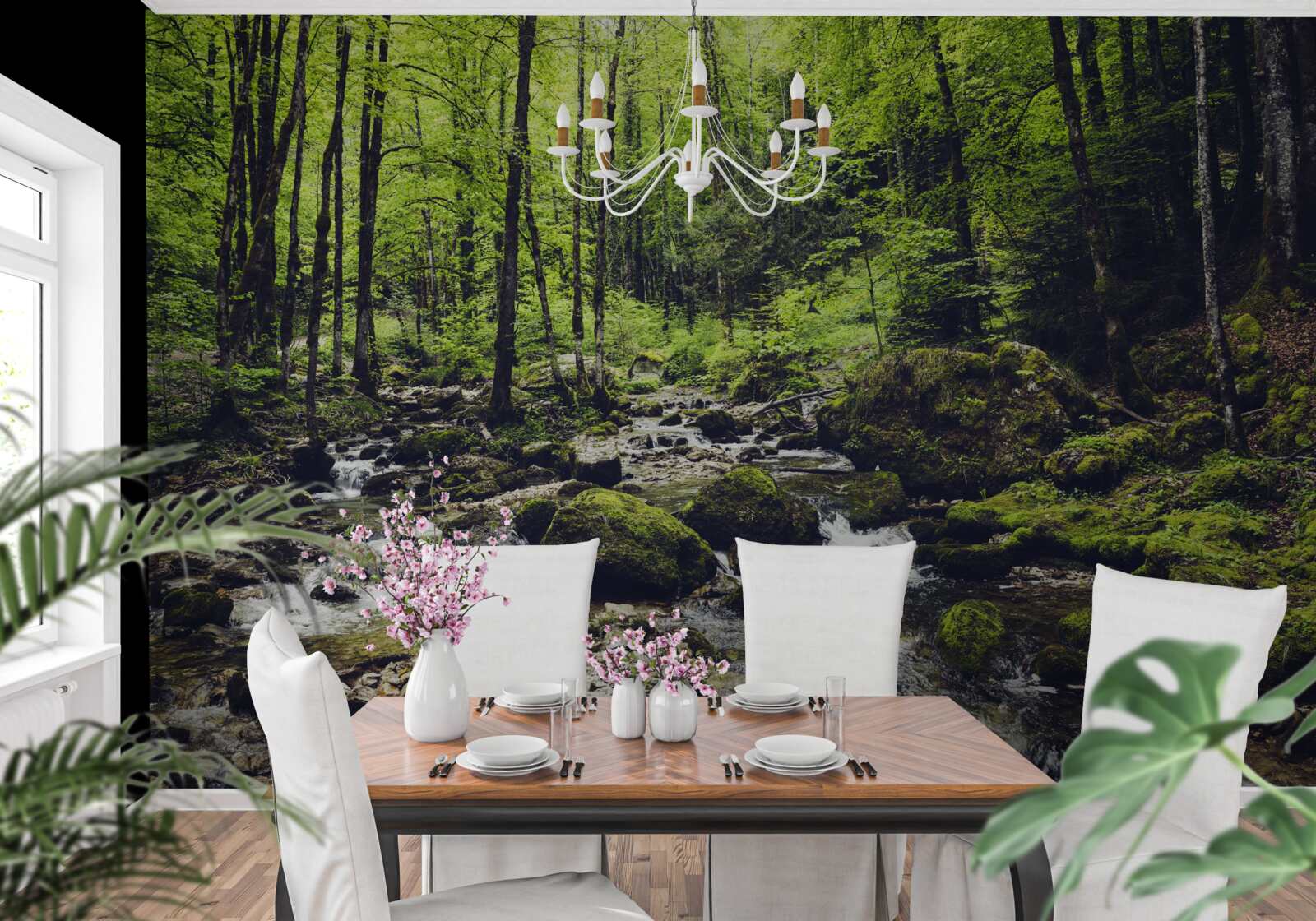 Fototapeta vodopád v horách, obklopený zeleným hájom