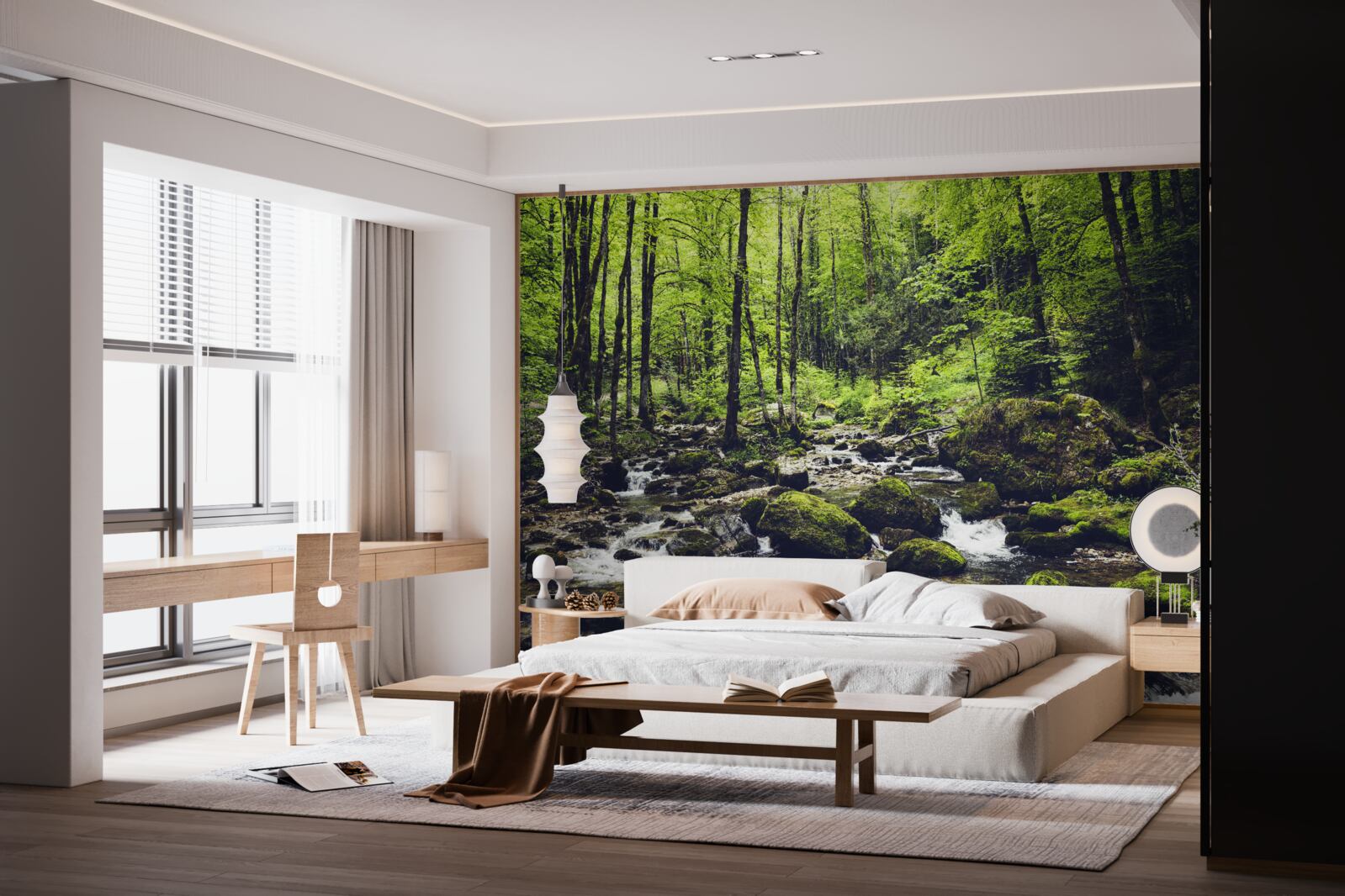 Fototapeta vodopád v horách, obklopený zeleným hájom