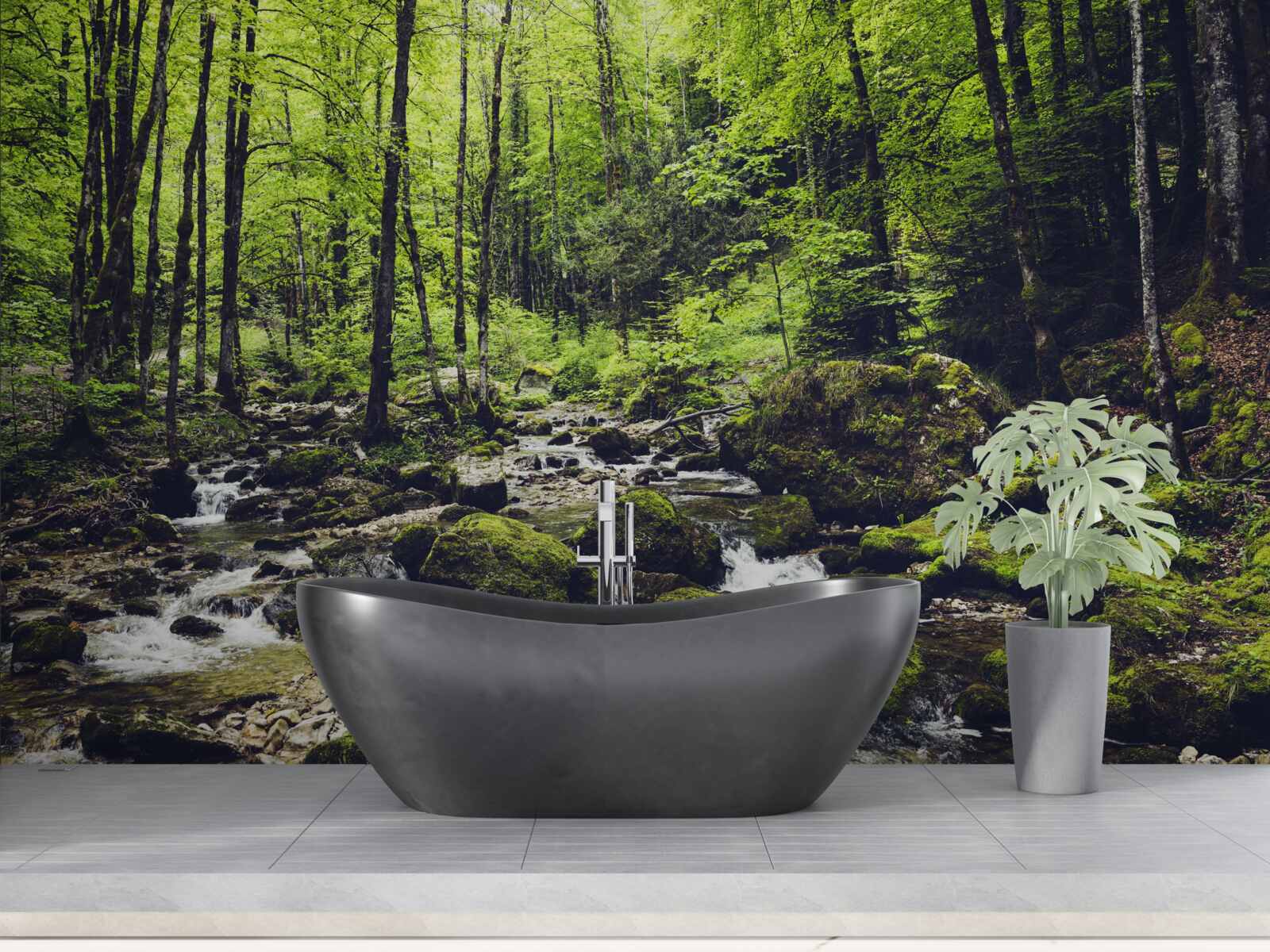 Fototapeta vodopád v horách, obklopený zeleným hájom