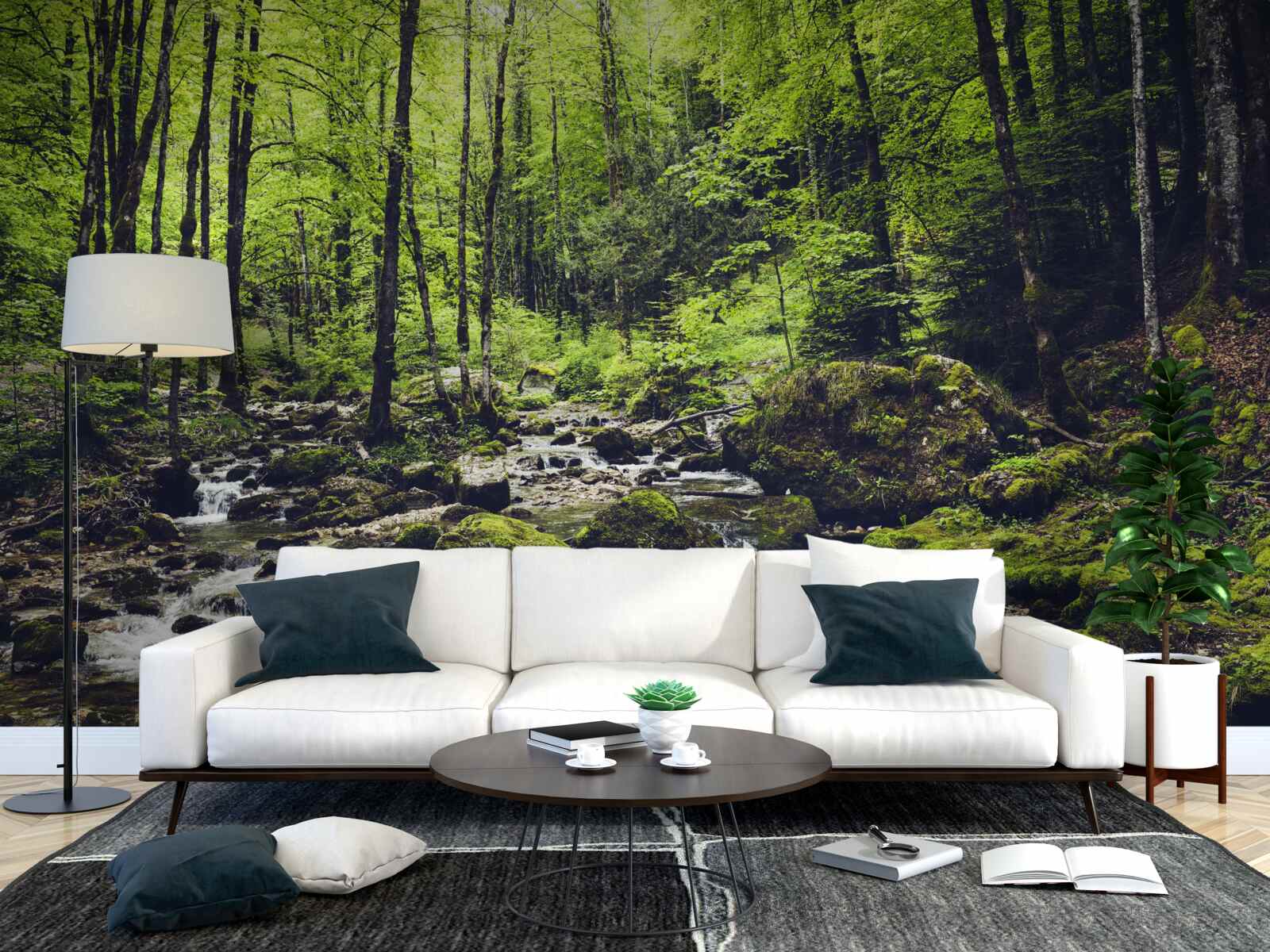 Fototapeta vodopád v horách, obklopený zeleným hájom