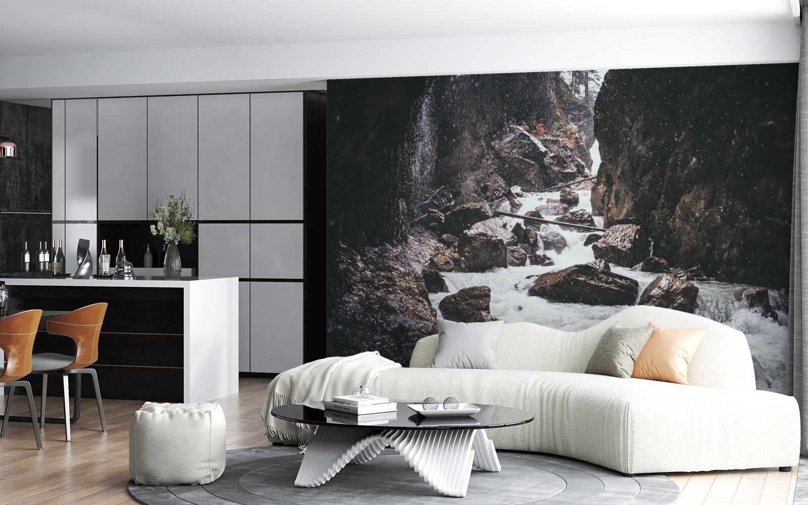 Fototapeta Medzi skalami je majestátny horský vodopád