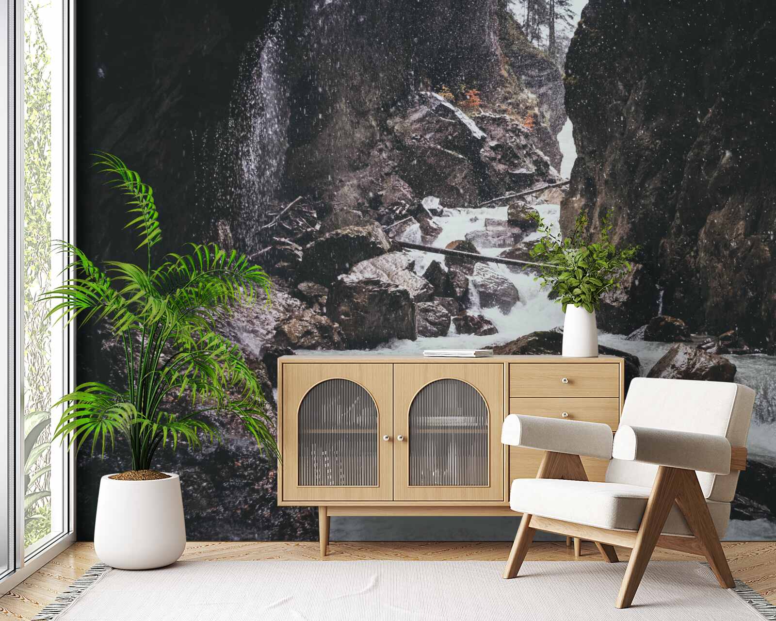 Fototapeta Medzi skalami je majestátny horský vodopád