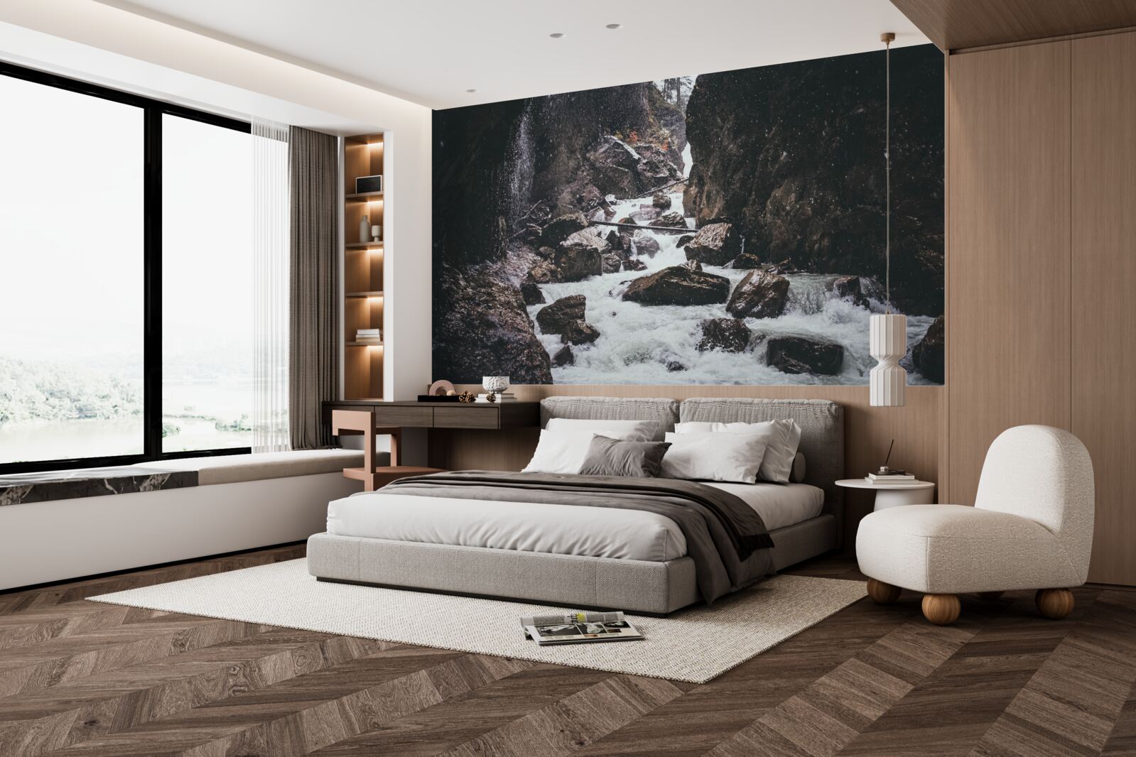 Fototapeta Medzi skalami je majestátny horský vodopád