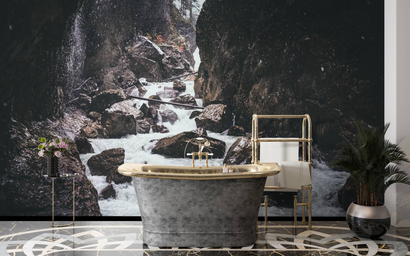 Fototapeta Medzi skalami je majestátny horský vodopád