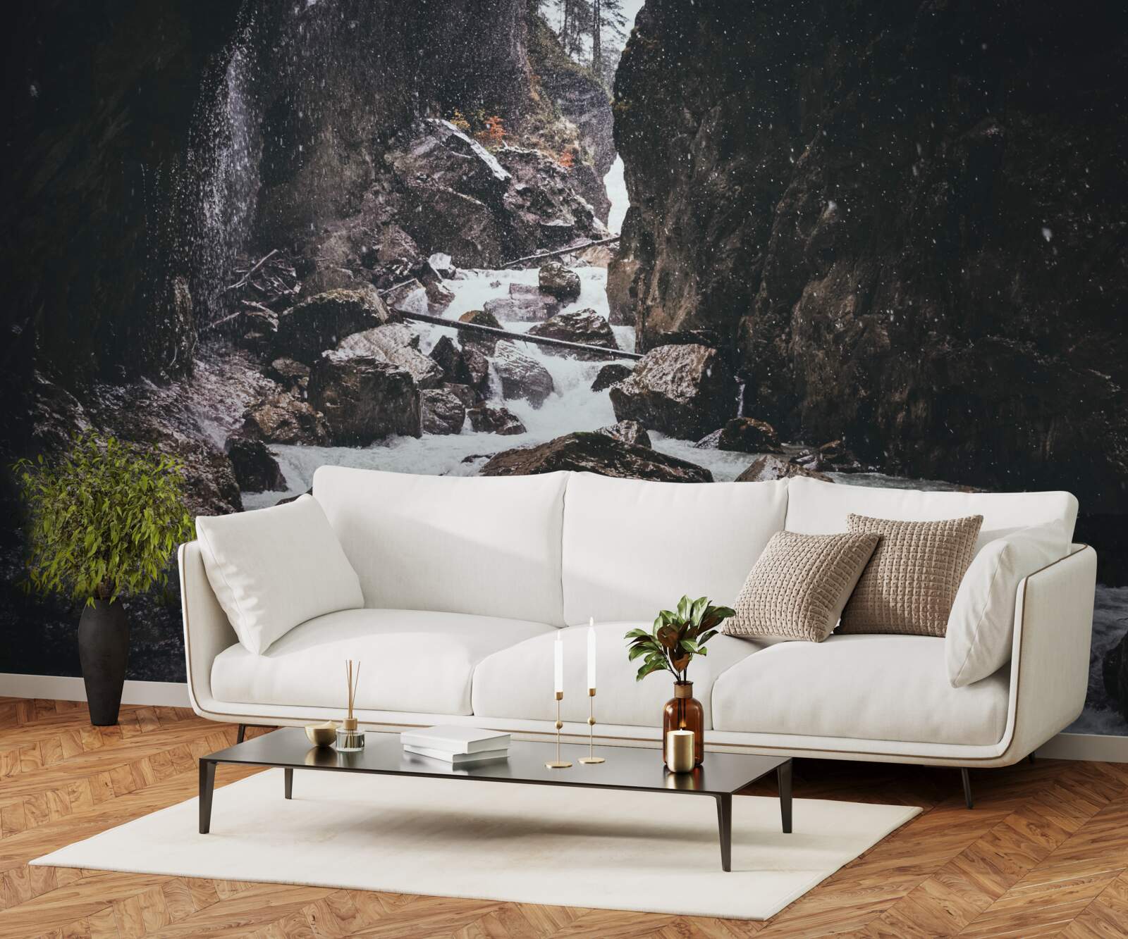 Fototapeta Medzi skalami je majestátny horský vodopád