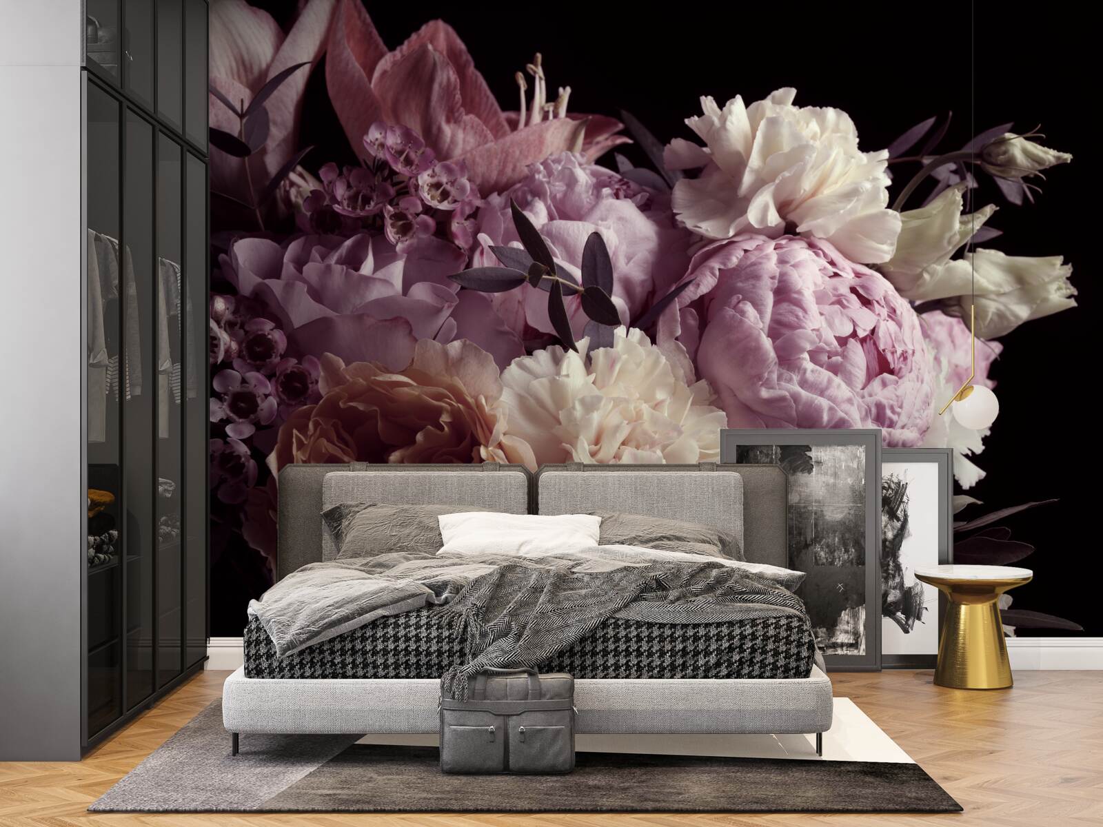 Fototapeta Kytica v štýle vintage na čiernom podklade, pripomínajúca jeseň