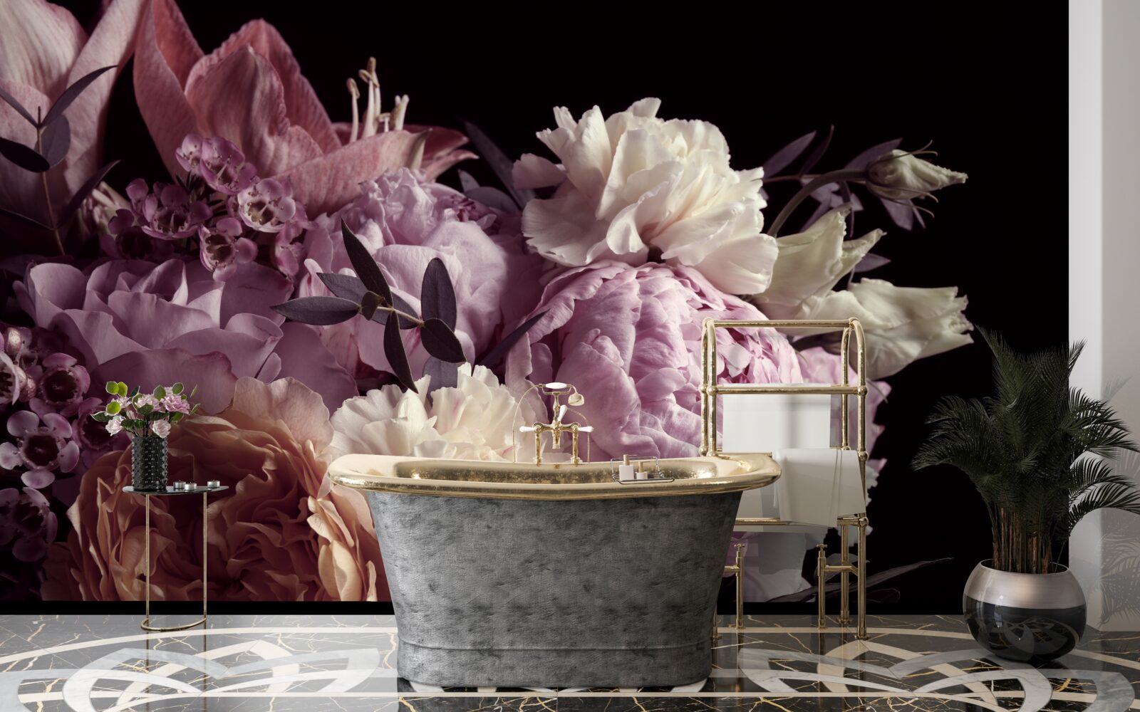 Fototapeta Kytica v štýle vintage na čiernom podklade, pripomínajúca jeseň