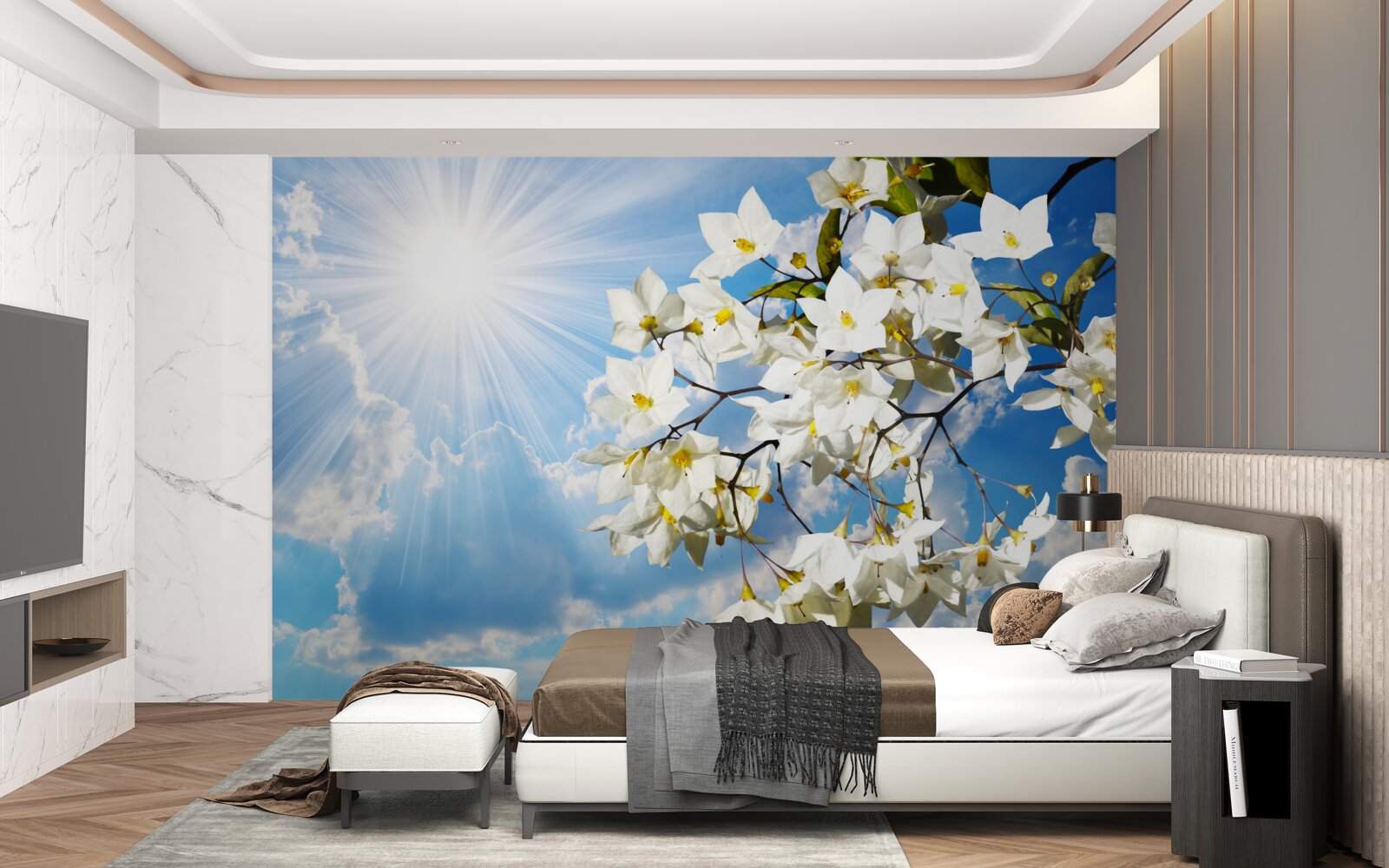 Fototapeta kvitnúca vetva snehobieleho jazmínu