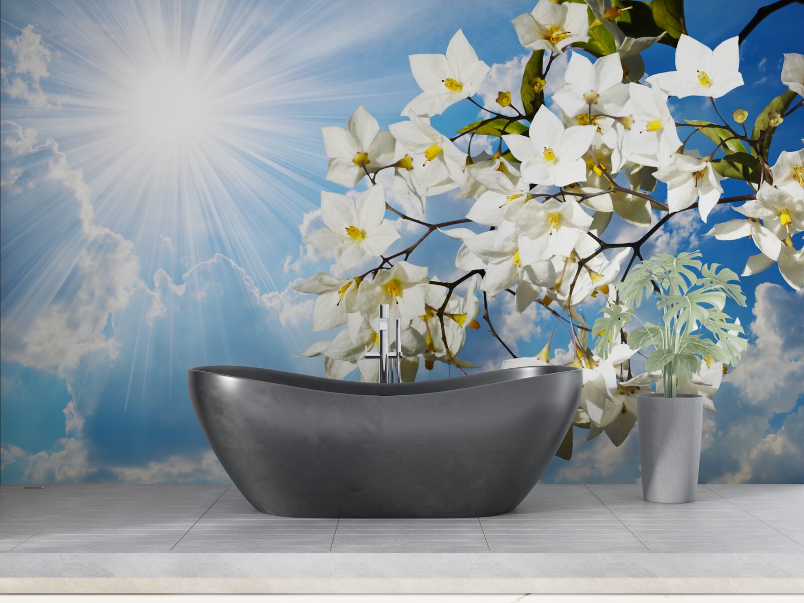 Fototapeta kvitnúca vetva snehobieleho jazmínu