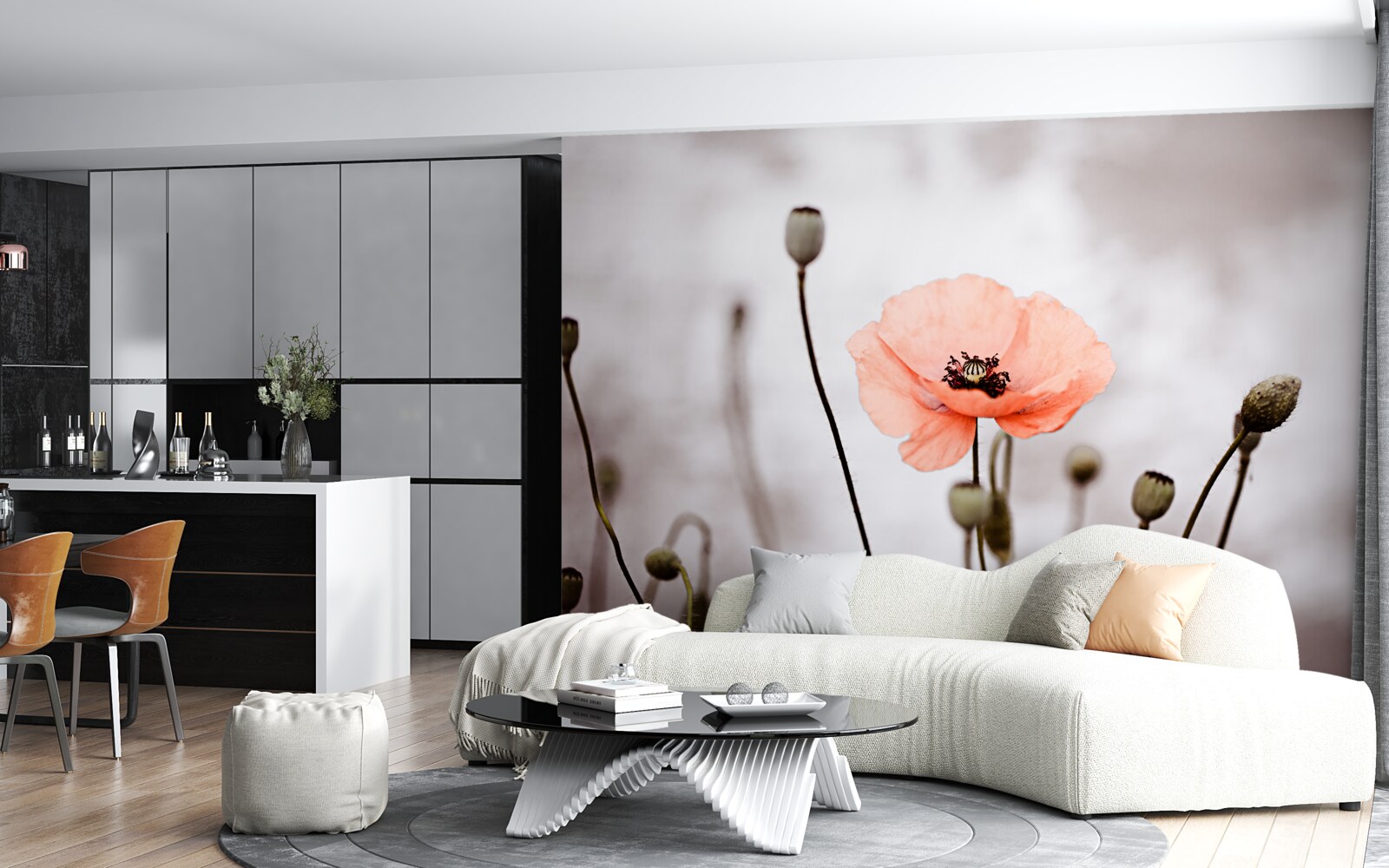 Fototapeta osamelý makový otvor v celej svojej ružovej kráse