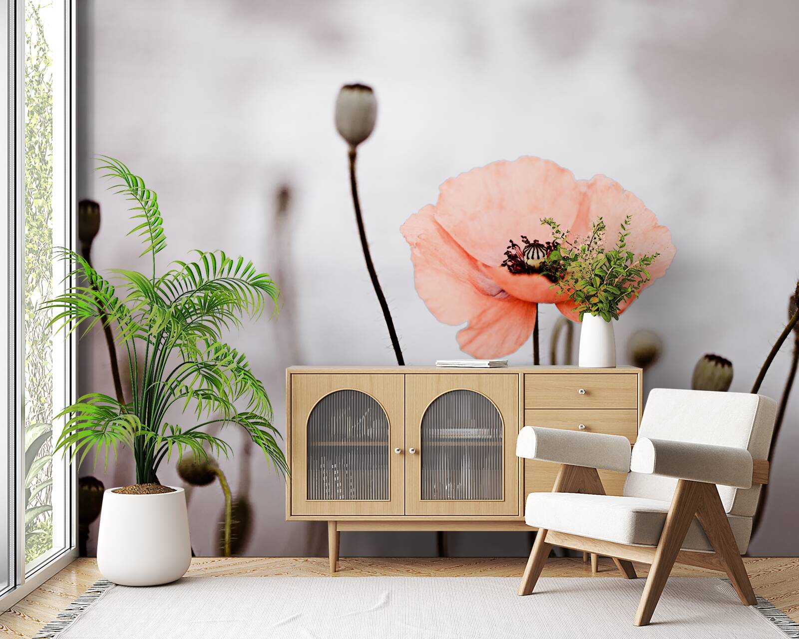 Fototapeta osamelý makový otvor v celej svojej ružovej kráse