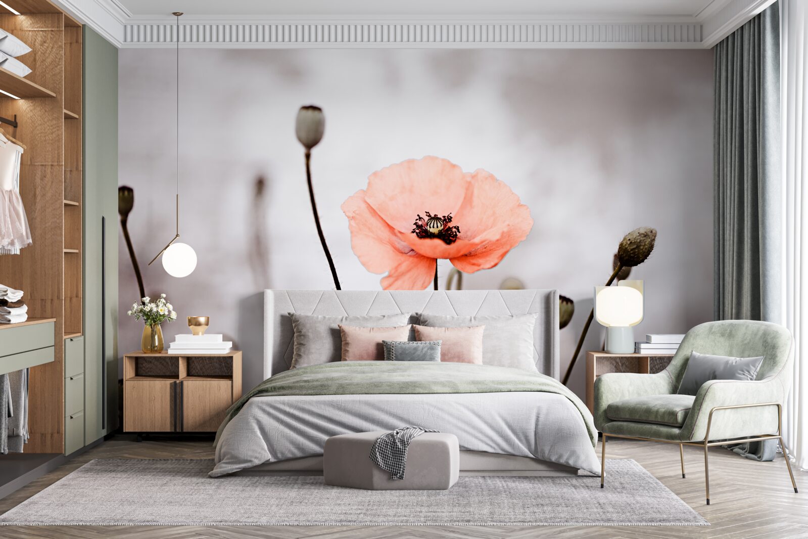 Fototapeta osamelý makový otvor v celej svojej ružovej kráse