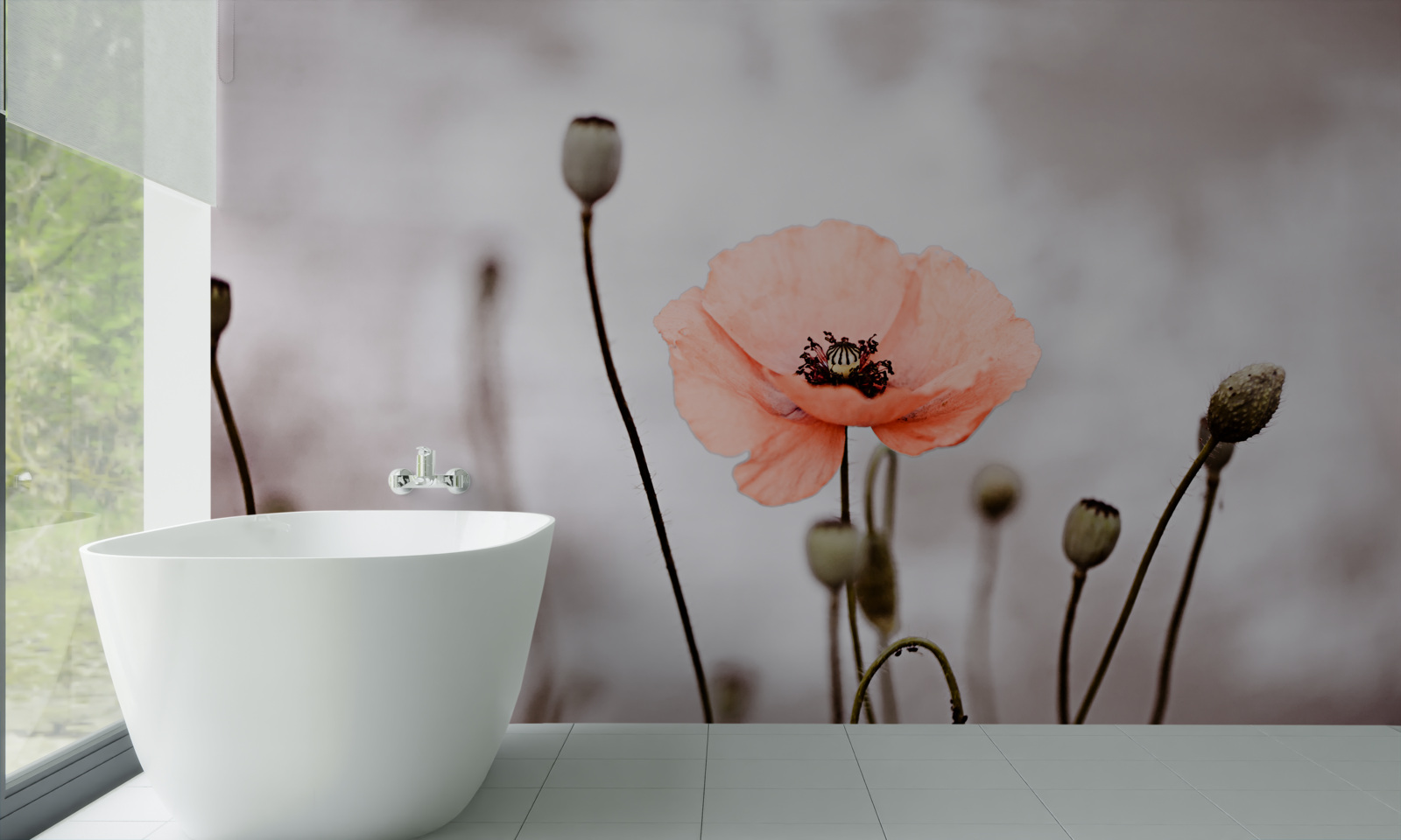 Fototapeta osamelý makový otvor v celej svojej ružovej kráse