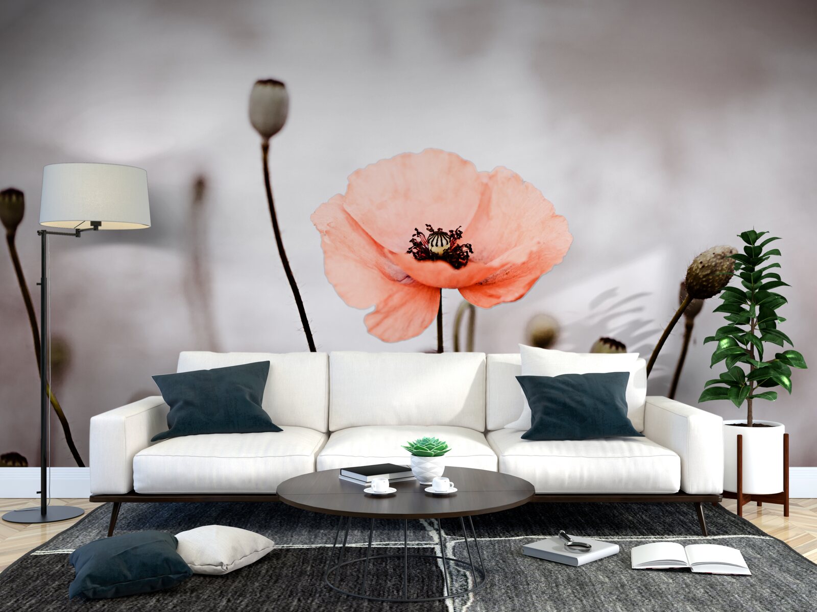 Fototapeta osamelý makový otvor v celej svojej ružovej kráse