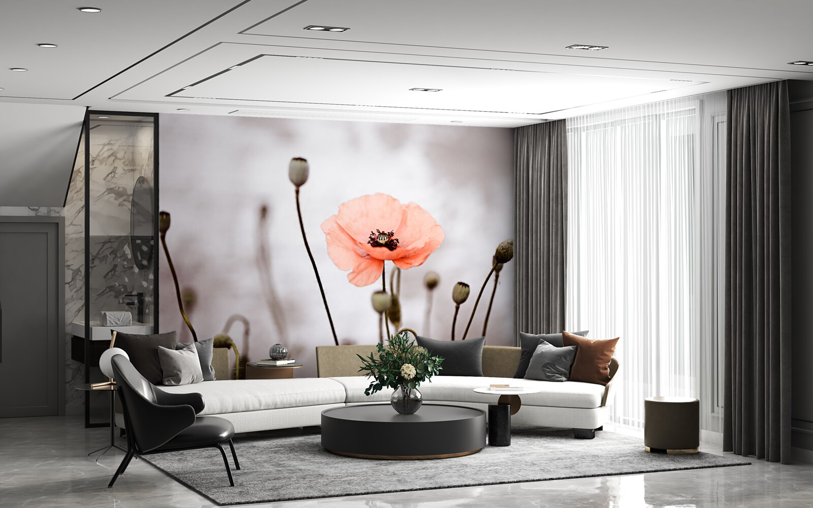 Fototapeta osamelý makový otvor v celej svojej ružovej kráse