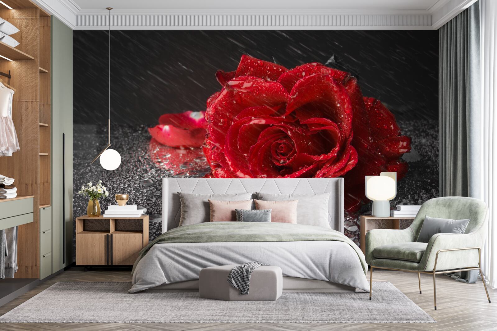 Fototapeta ruža v daždi, červená ako krv