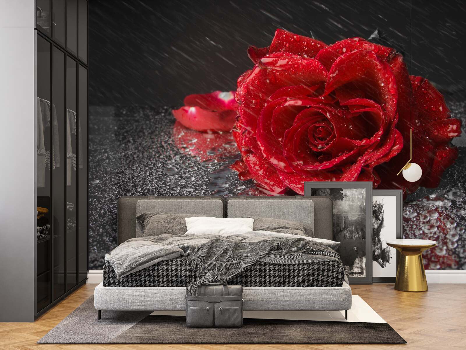 Fototapeta ruža v daždi, červená ako krv