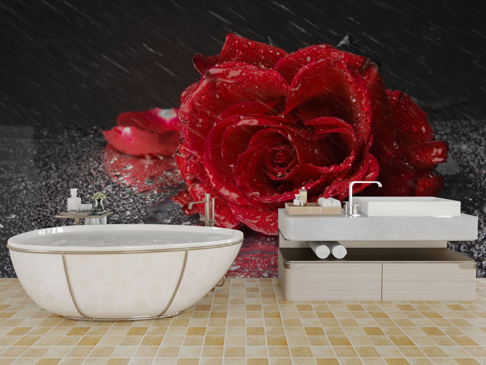 Fototapeta ruža v daždi, červená ako krv