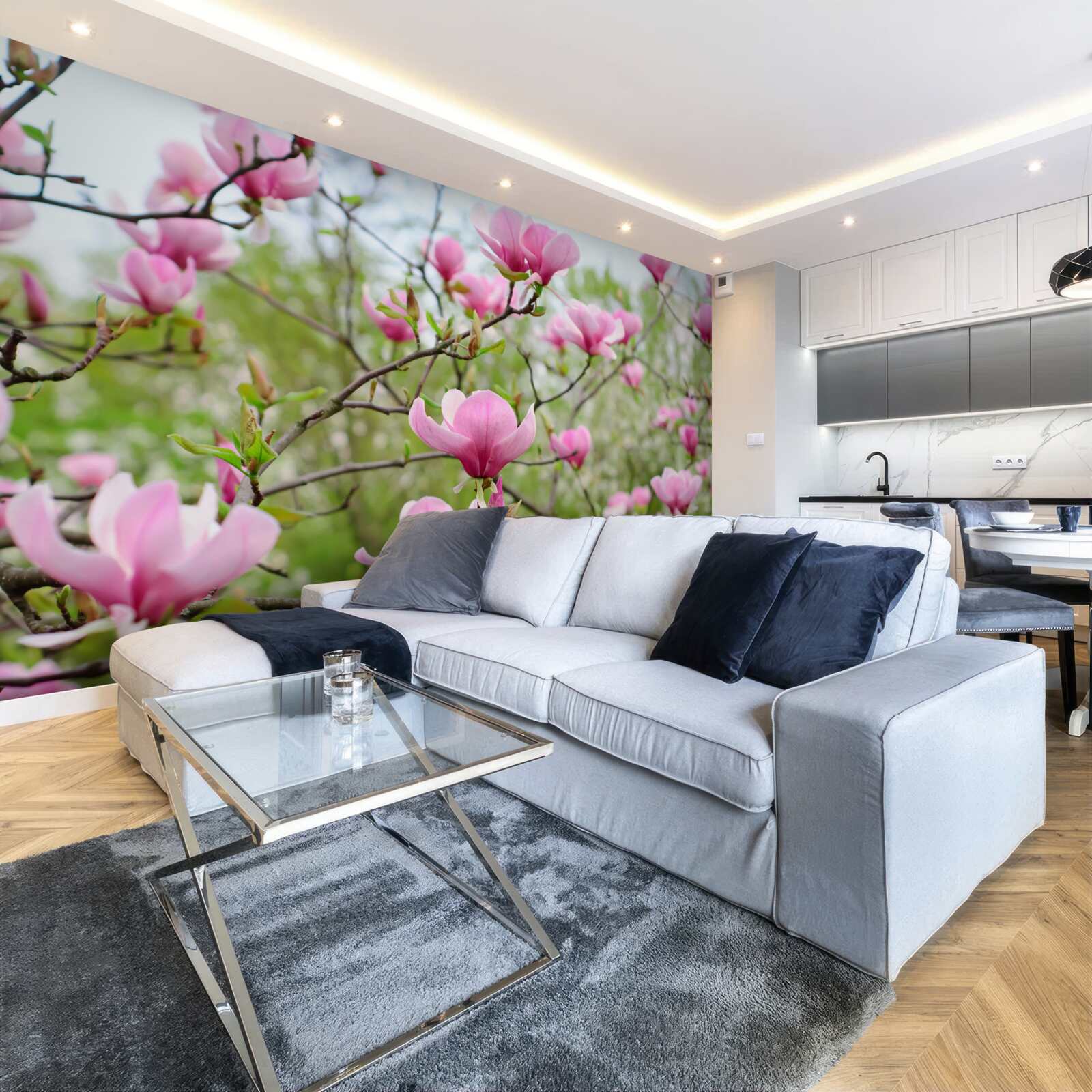 Fototapeta magnóliová záhrada s ružovými kvetmi v lete