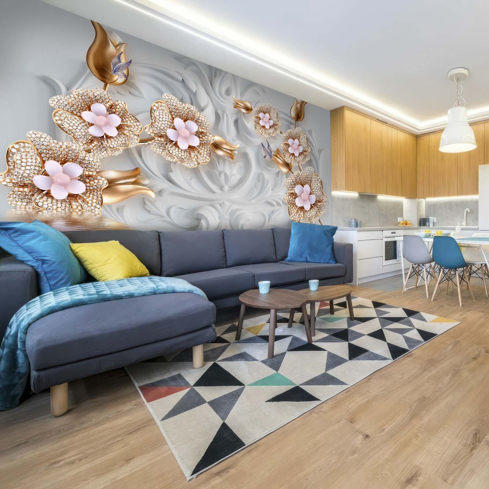 Fototapeta kvety v bielej farbe, ukončené bronzom a zdobené kryštálmi