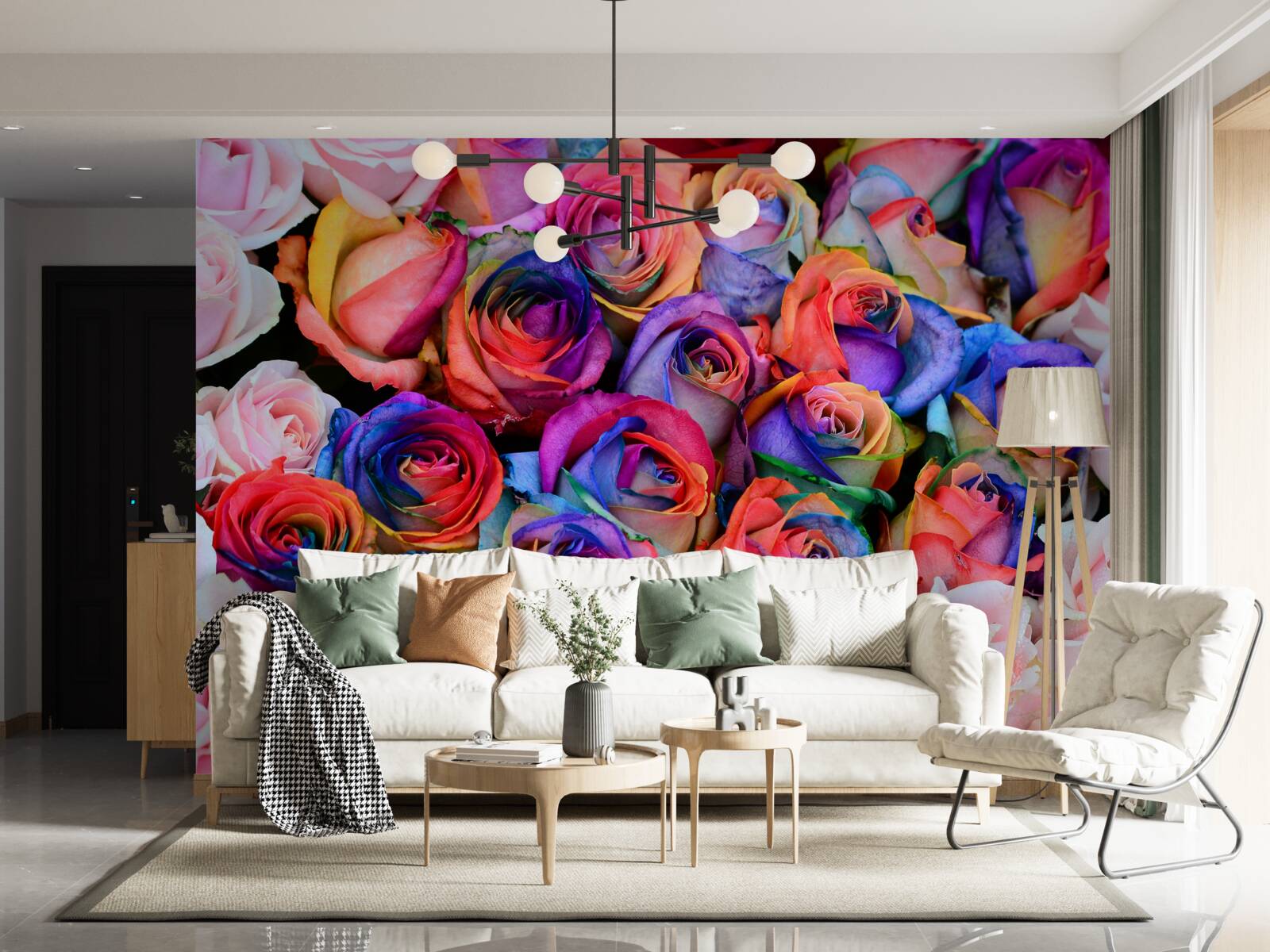 Fototapeta v pozadí ružová, rôzne farby v ružiach